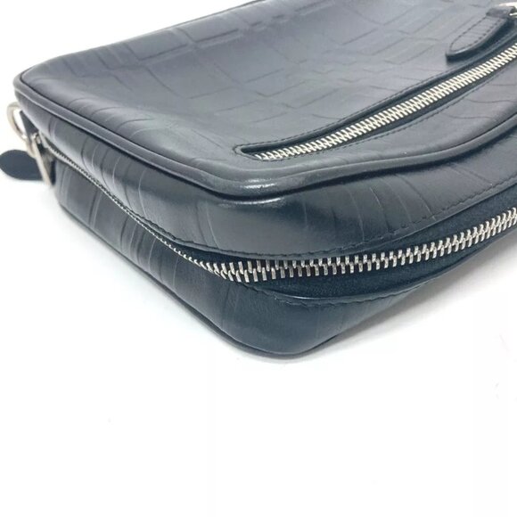 BURBERRY Check pattern Embossed Clutch Bag Pouch Black/SilverHardware - Picture 4 of 15